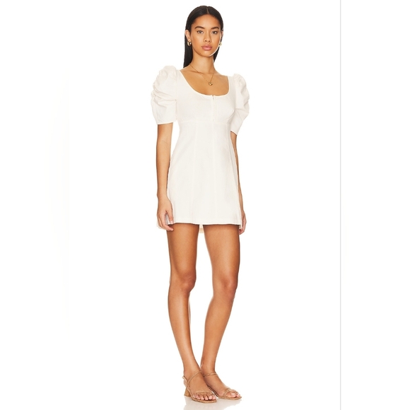 Free People Cheyenne Denim Mini Dress in Ivory Size Small - Picture 3 of 14